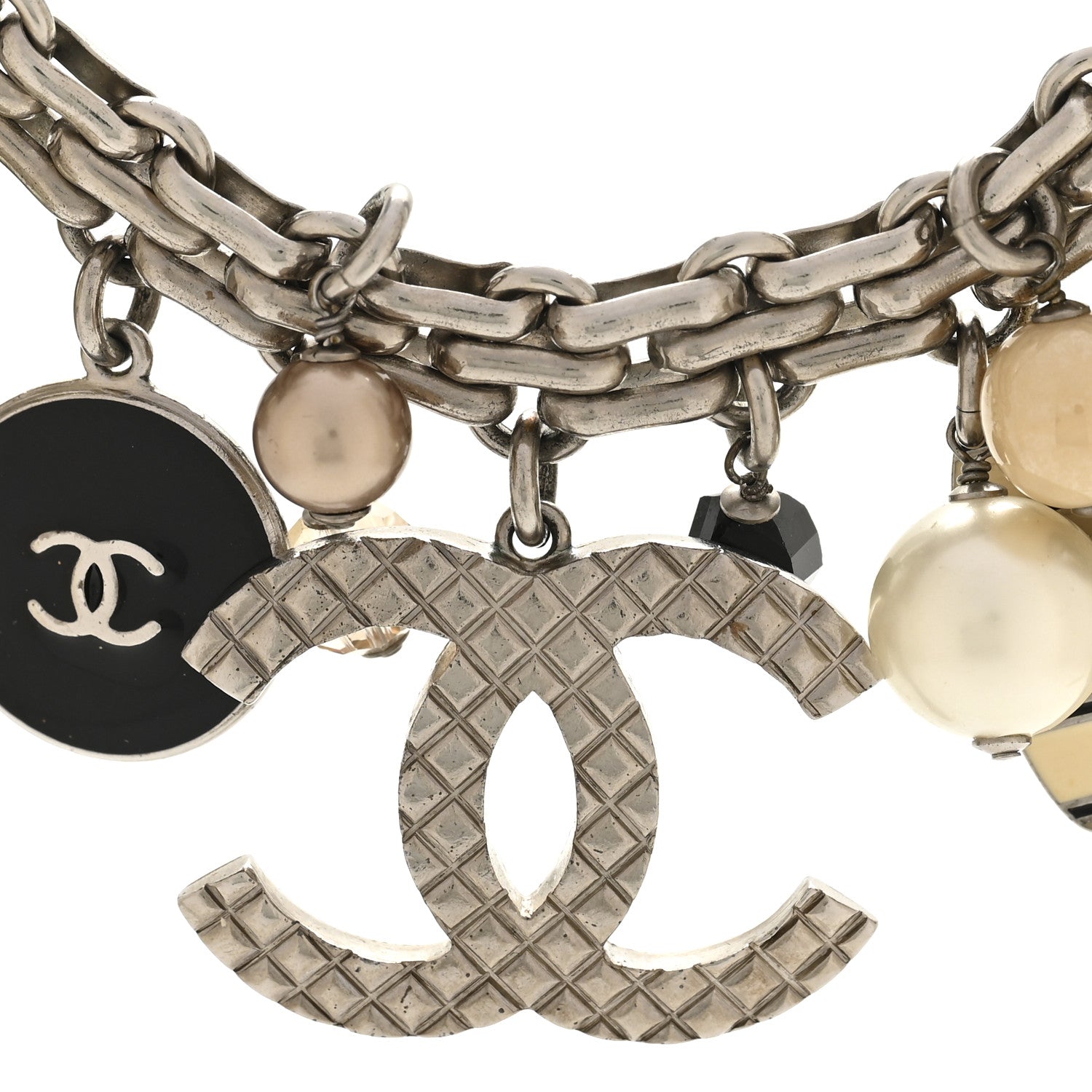Chanel Enamel Pearl Charm Short Necklace Silver 4 of 8