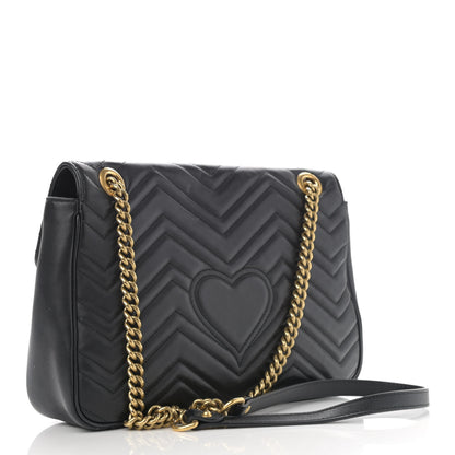 Gucci Calfskin Matelasse Medium GG Marmont Shoulder Bag Black 3 of 15