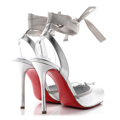 Christian Louboutin Nappa Laminata Cassia Lace Up 100 Pumps 40 Silver 4 of 9