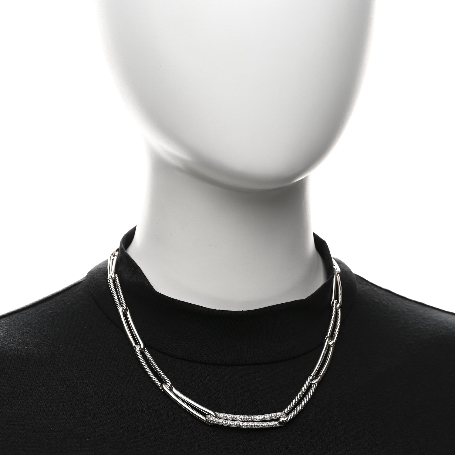 David Yurman Sterling Silver Diamond Wellesley Chain Link Necklace 2 of 5