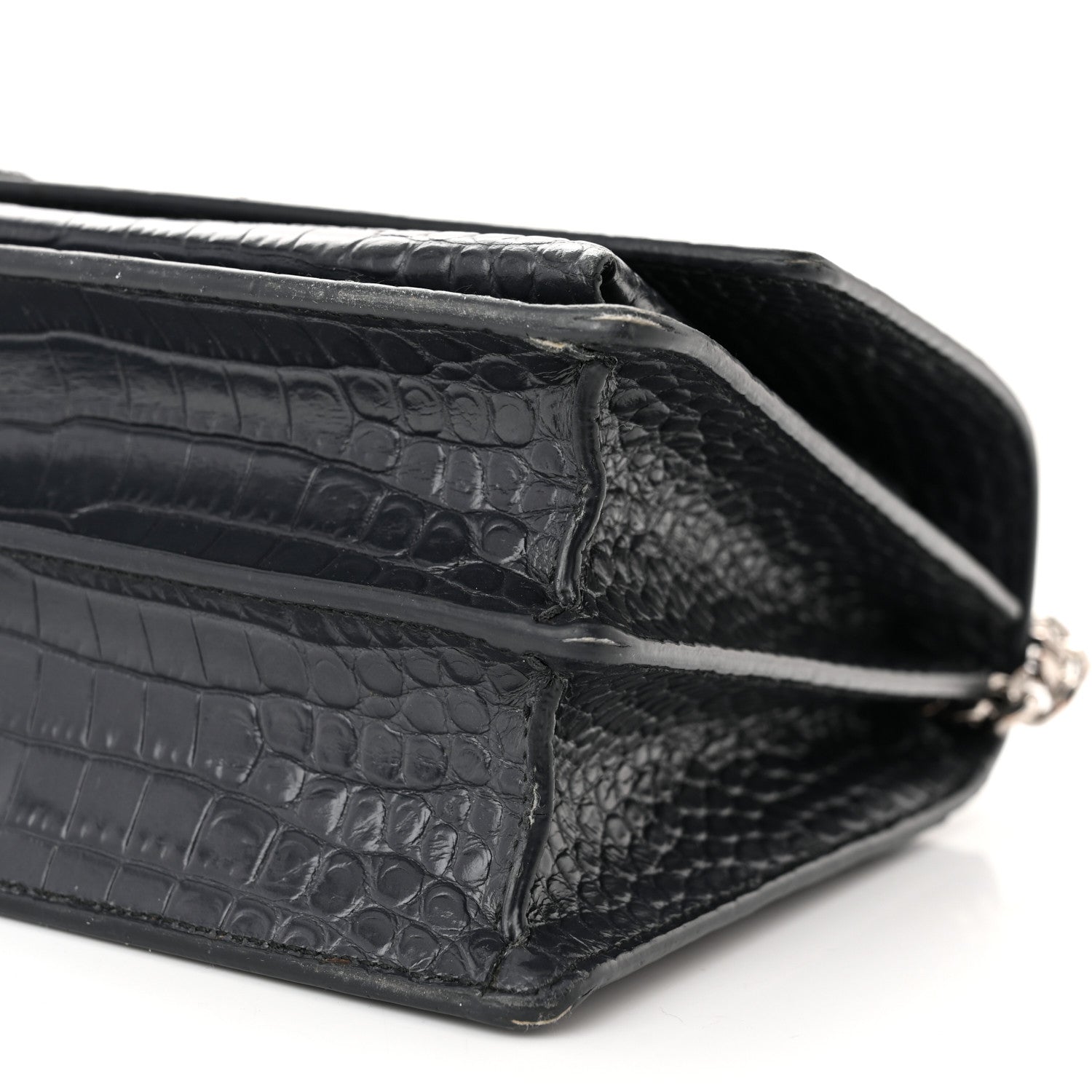 Saint Laurent Calfskin Crocodile Embossed Medium Monogram Sunset New Graphite 10 of 12