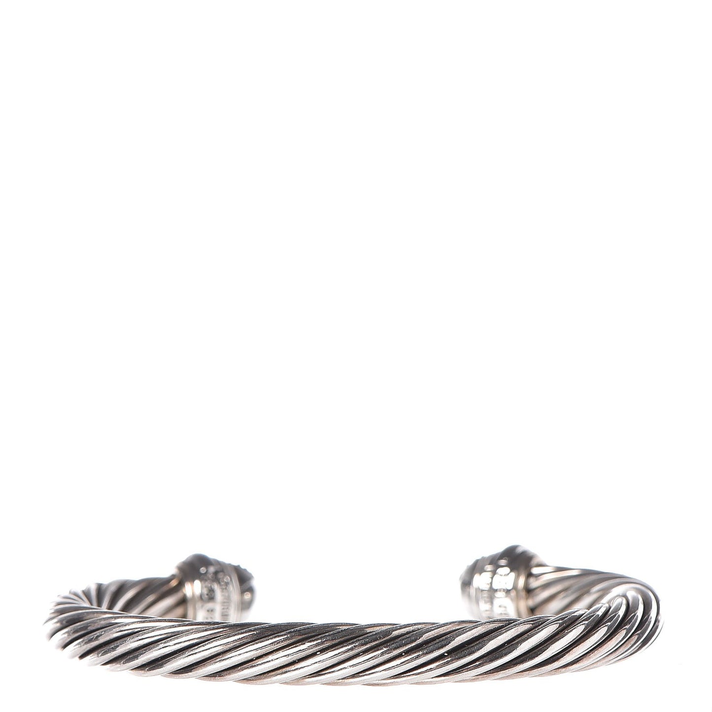 Sterling Silver 18K White Gold Pave Diamond 7mm Cable Classics Bracelet M