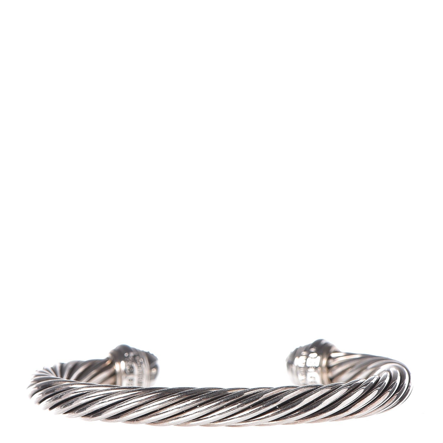 David Yurman Sterling Silver 18K White Gold Pave Diamond 7mm Cable Classics Bracelet M 3 of 5