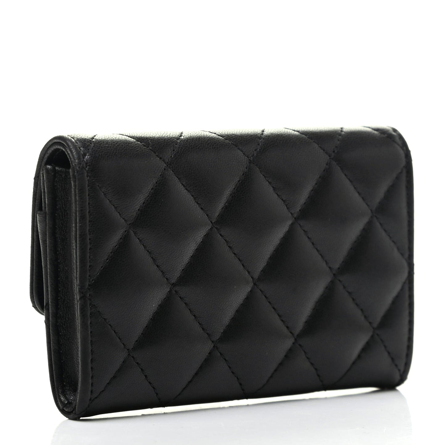 Lambskin Quilted Flap Card Holder Black