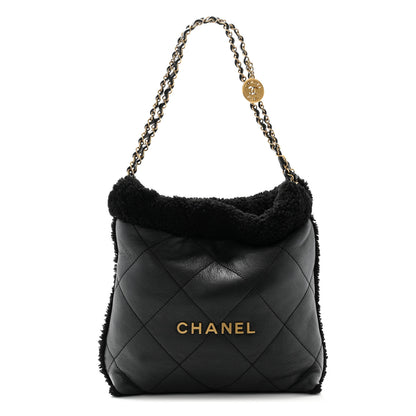 Chanel Aged Lambskin Shearling Quilted Small Chanel 22 Black 1 of 11