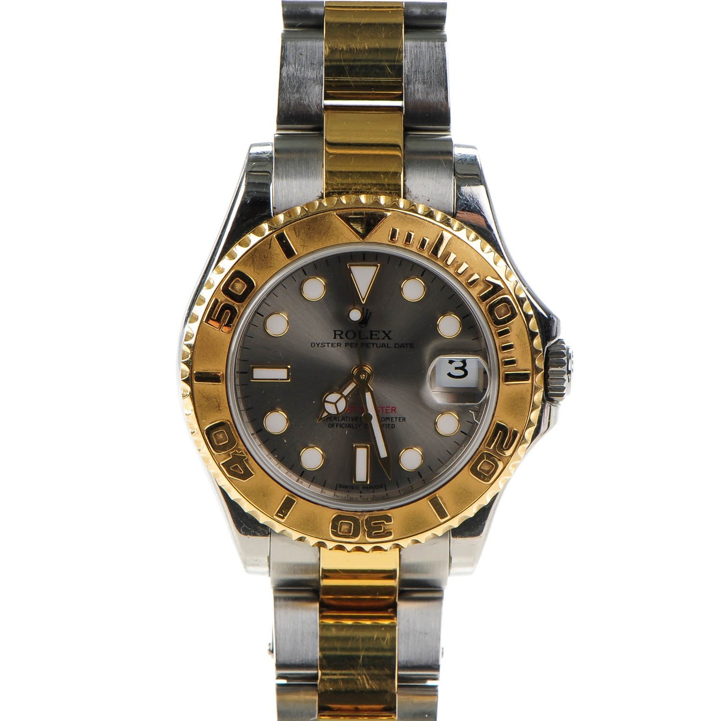 Stainless Steel 18K Yellow Gold 35mm Oyster Perpetual Date Yacht-Master Watch Slate 168623