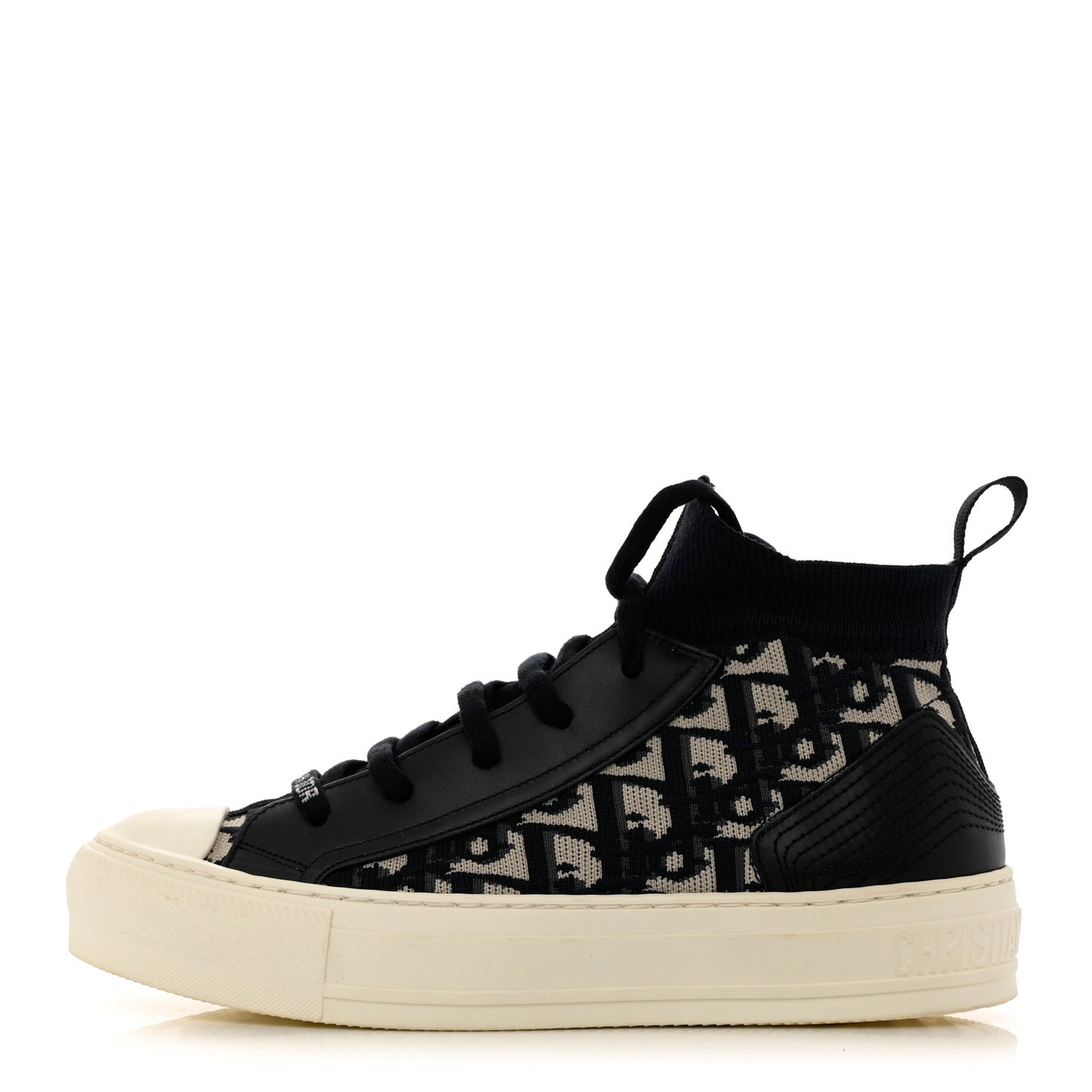 Technical Knit Calfskin Oblique Womens Walk'n Dior Mid Top Sneakers 35.5 Deep Blue