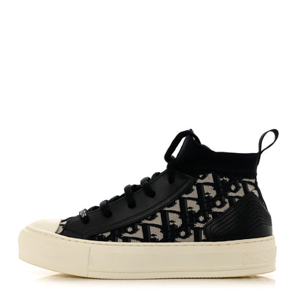 Christian Dior Technical Knit Calfskin Oblique Womens Walk'n Dior Mid Top Sneakers 35.5 Deep Blue 1 of 8