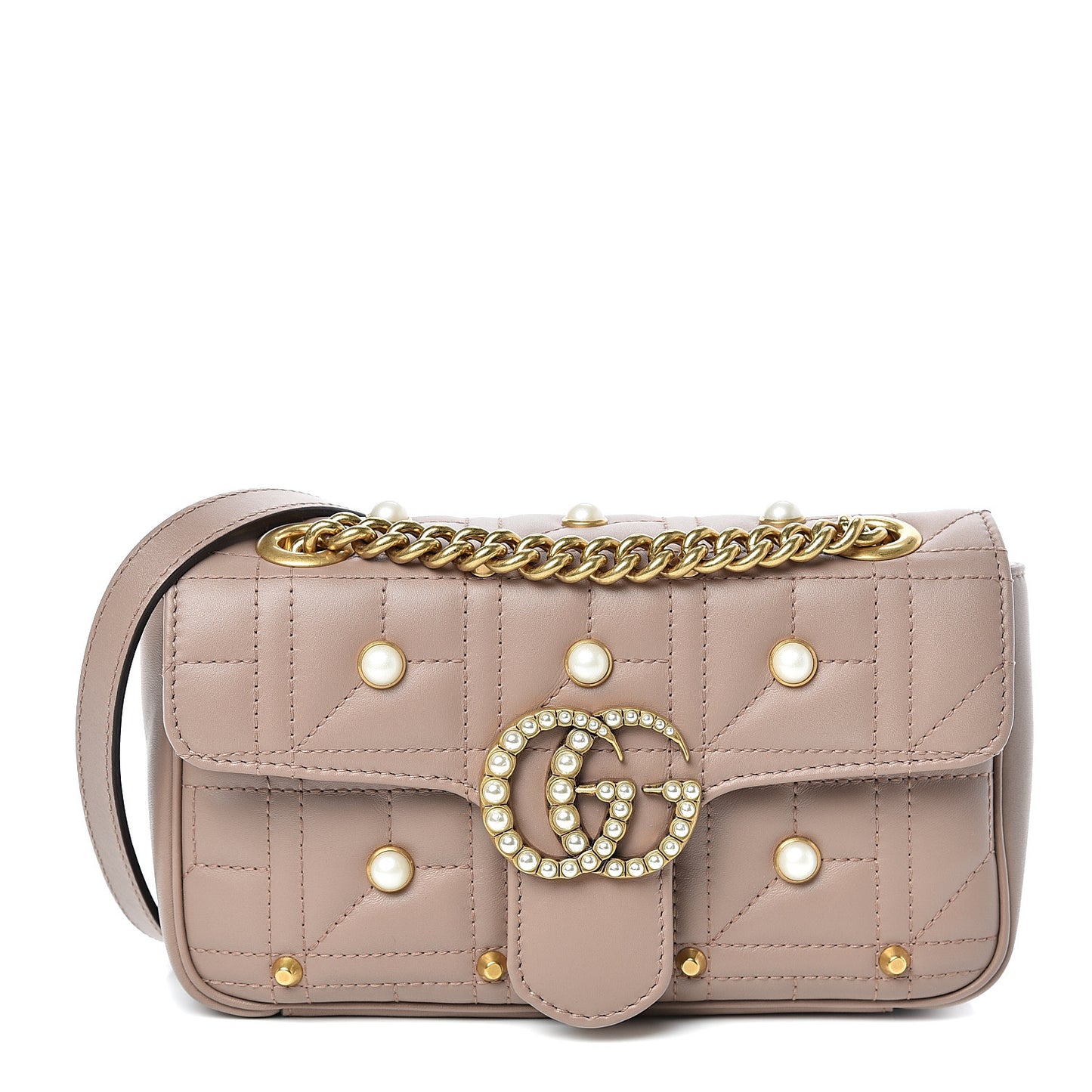 Calfskin Matelasse Studded Mini Pearly GG Marmont Shoulder Bag Porcelain Rose
