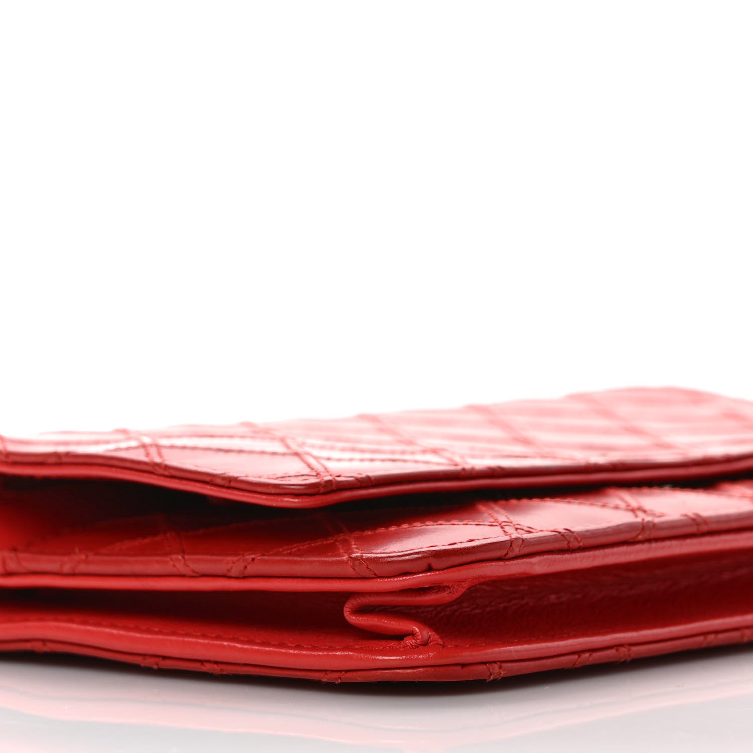 Chanel Lambskin Diamond Stitched Wallet On Chain WOC Red 8 of 12