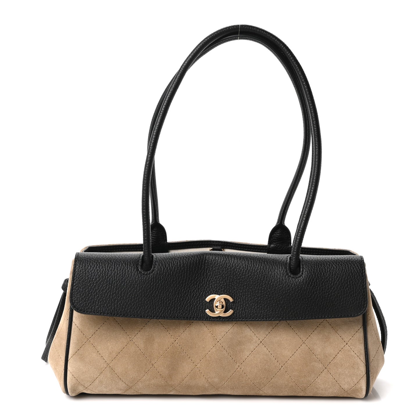 Grained Calfskin Suede Urban Essentials Small Shopping Bag Dark Beige Black