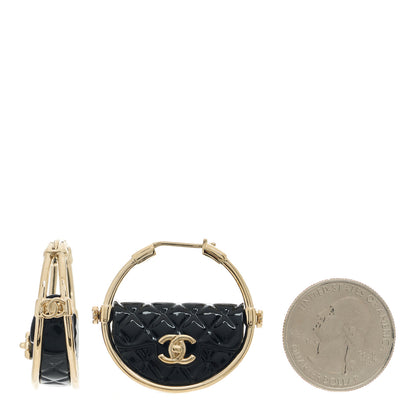 Chanel Metal Resin Quilted Flap Bag Hoop Earrings Black Gold 2 of 5