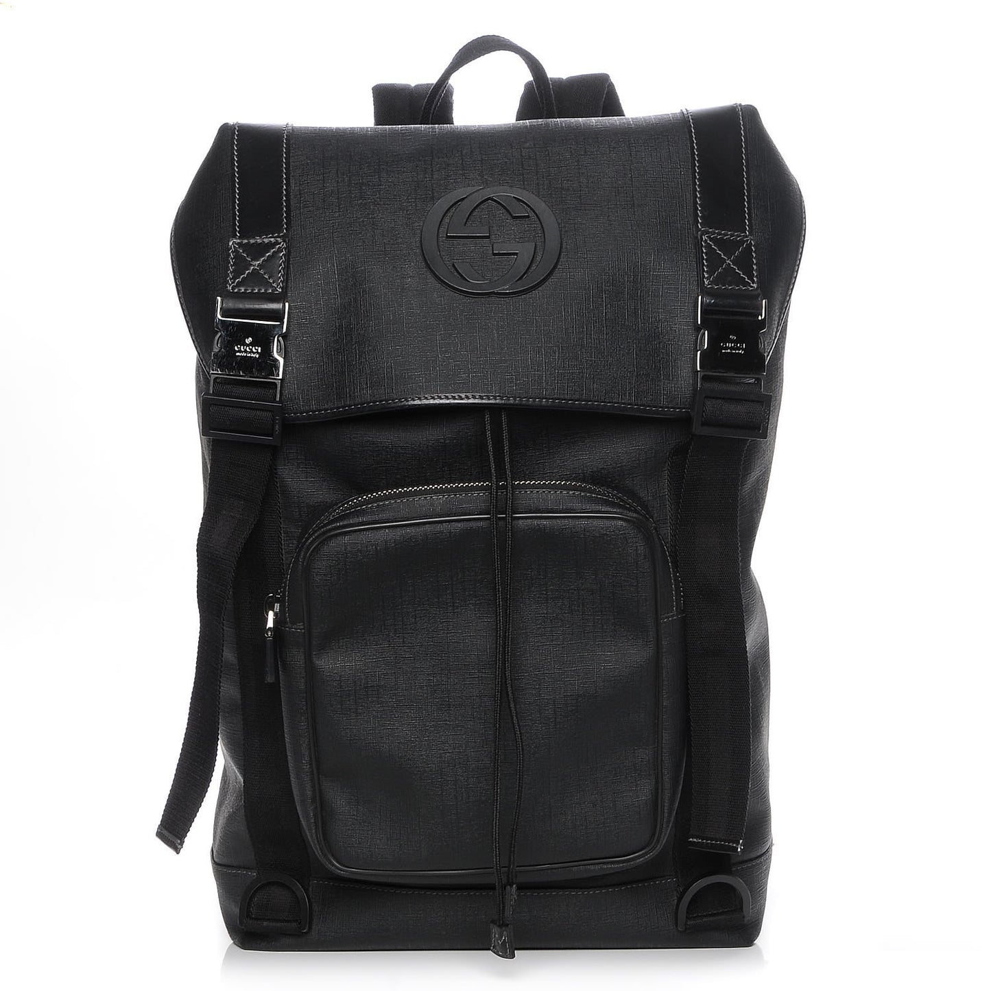 Coated Canvas Interlocking G Double Buckle Backpack Black