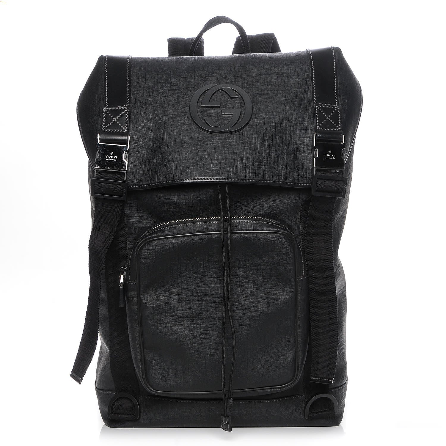 Gucci Coated Canvas Interlocking G Double Buckle Backpack Black 1 of 7