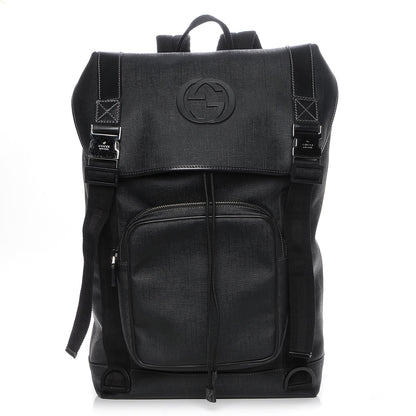 Gucci Coated Canvas Interlocking G Double Buckle Backpack Black 1 of 7
