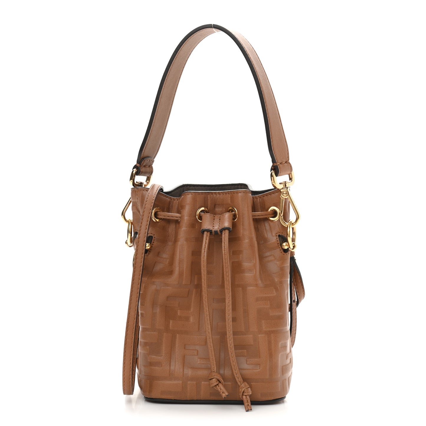 Vitello Cristallo Nature F is Fendi FF 1974 Embossed Mini Mon Tresor Bucket Bag Cuoio