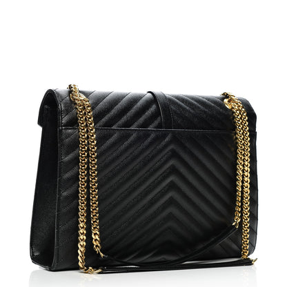 Saint Laurent Grain De Poudre Matelasse Chevron Large Monogram Satchel Black 3 of 7