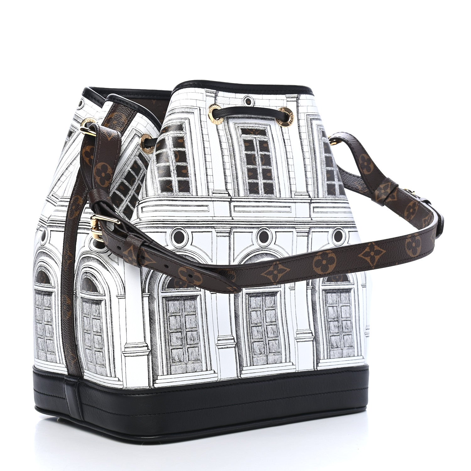 Louis Vuitton X FORNASETTI Calfskin Architettura Noe MM Black White 2 of 8