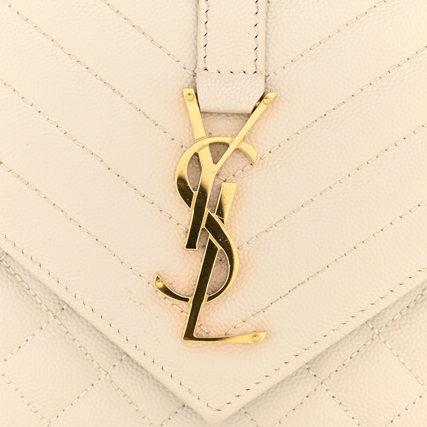 Saint Laurent Grain De Poudre Textured Mixed Matelasse Medium Triquilt Monogram Satchel Crema Soft 14 of 14