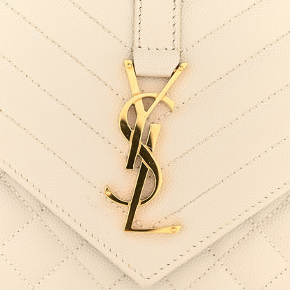 Saint Laurent Grain De Poudre Textured Mixed Matelasse Medium Triquilt Monogram Satchel Crema Soft 14 of 14