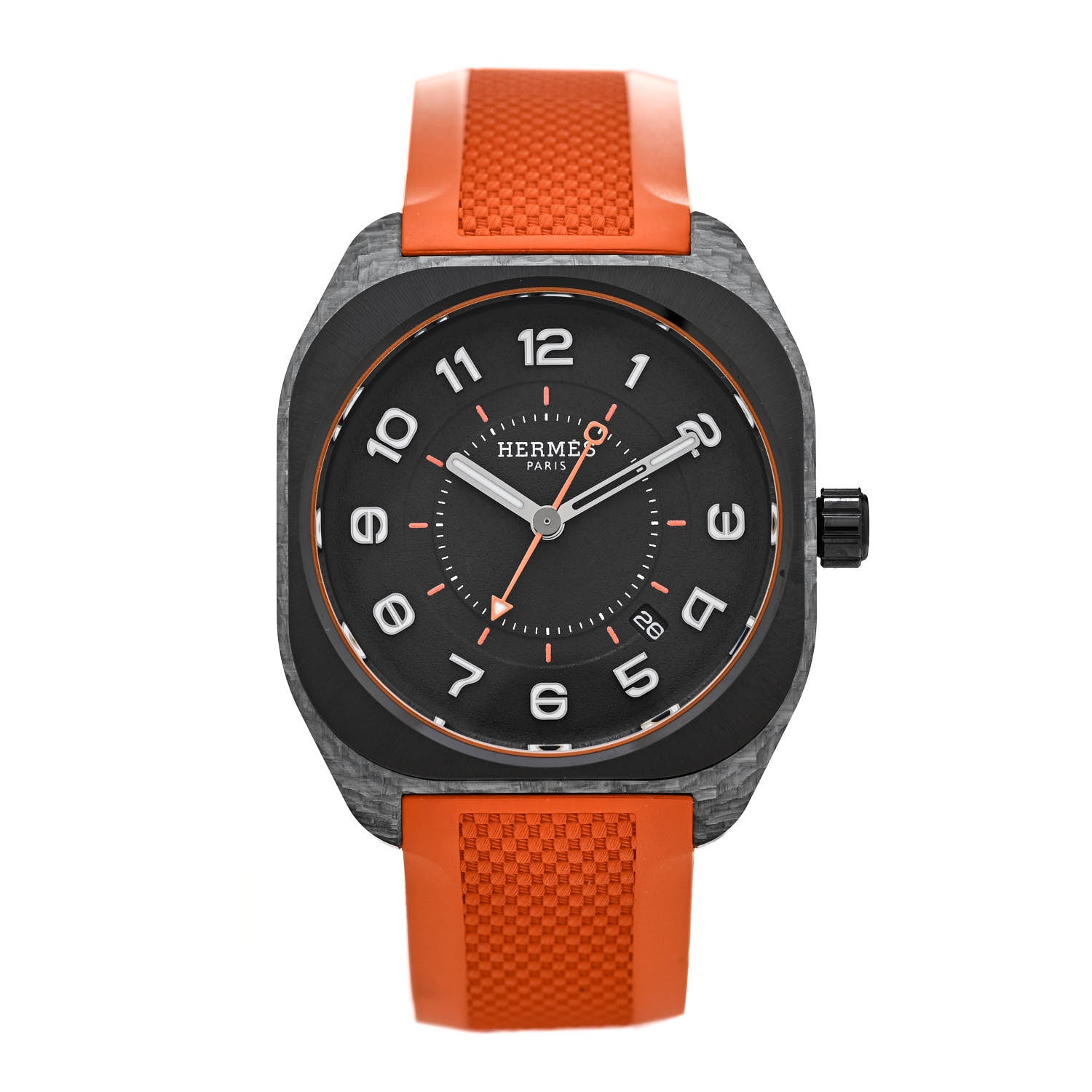 Hermes Glass Fiber Ceramic Rubber 39mm H08 Automatic Watch Orange 1 of 5