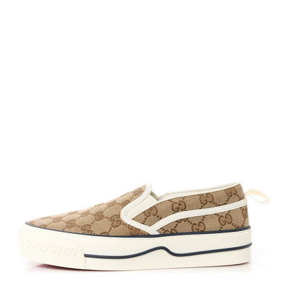 Gucci GG Monogram Womens 1977 Tennis Slip On 30mm Sneakers 37.5 Beige Ebony Mystic White 1 of 9