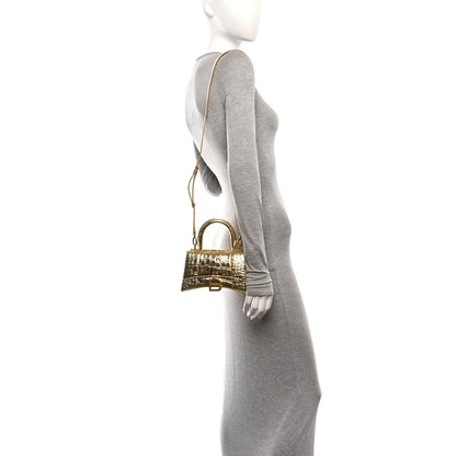 Balenciaga Metallic Calfskin Crocodile Embossed Hourglass Top Handle Bag XS Gold 2 of 9