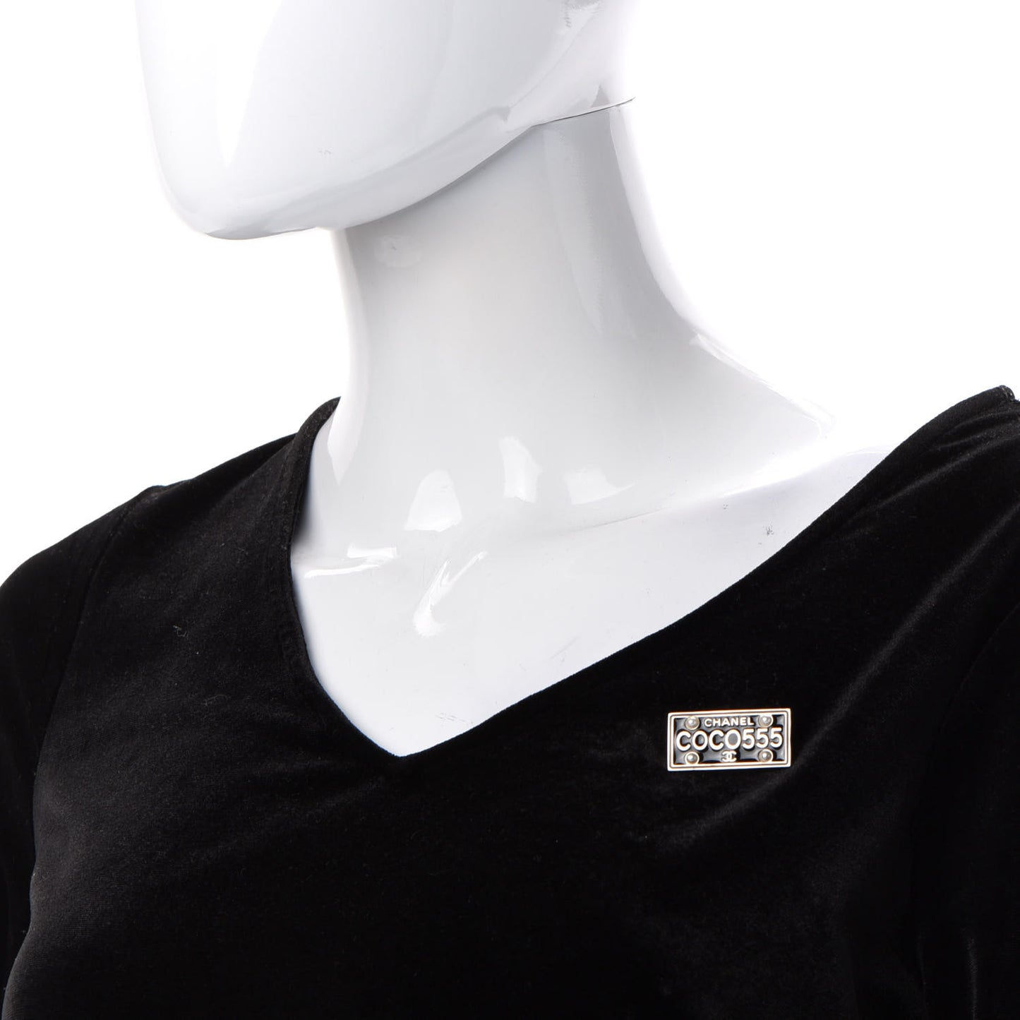 Metal Resin Pearl Coco License Plate Brooch Black Gold