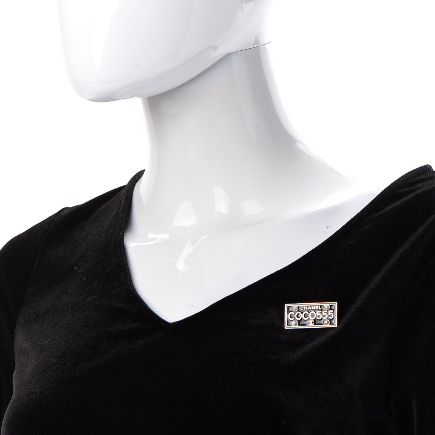 Chanel Metal Resin Pearl Coco License Plate Brooch Black Gold 2 of 5