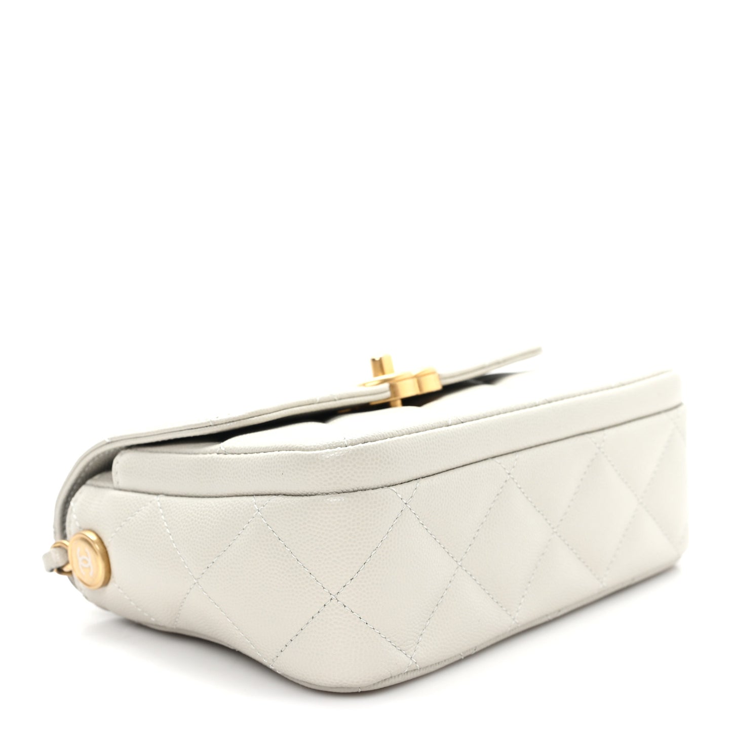 Calfskin Caviar Quilted Square Chain Flap Grey