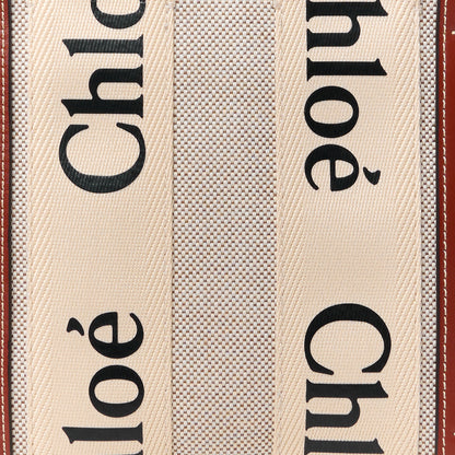 Chloe Cotton Calfskin Small Woody Ribbon Tote With Strap White Brown 10 of 12