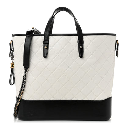 Chanel Aged Calfskin Quilted Large Gabrielle Shopping Tote White Black 1 of 10