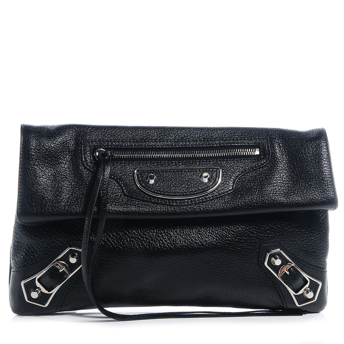 Chevre Metallic Edge Classic Hardware Envelope Clutch Black