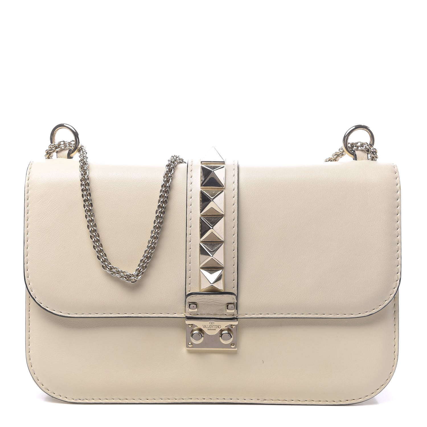 Valentino Garavani Vitello Medium Glam Lock Rockstud Flap Light Ivory 1 of 11