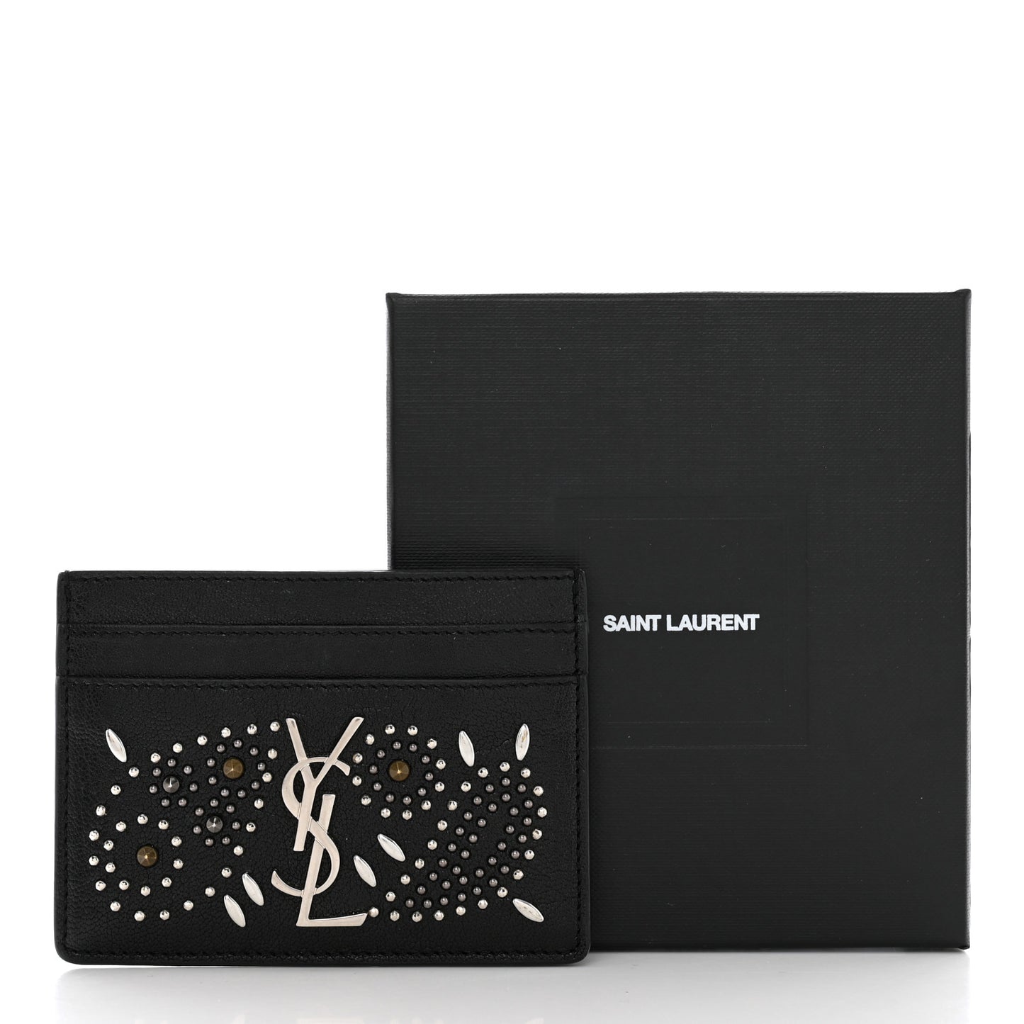 Calfskin Paisley Studded Monogram Credit Card Case Black