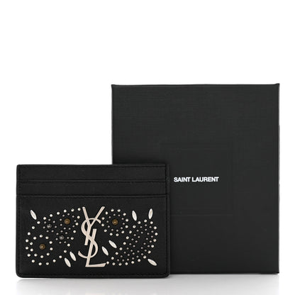 Saint Laurent Calfskin Paisley Studded Monogram Credit Card Case Black 8 of 8