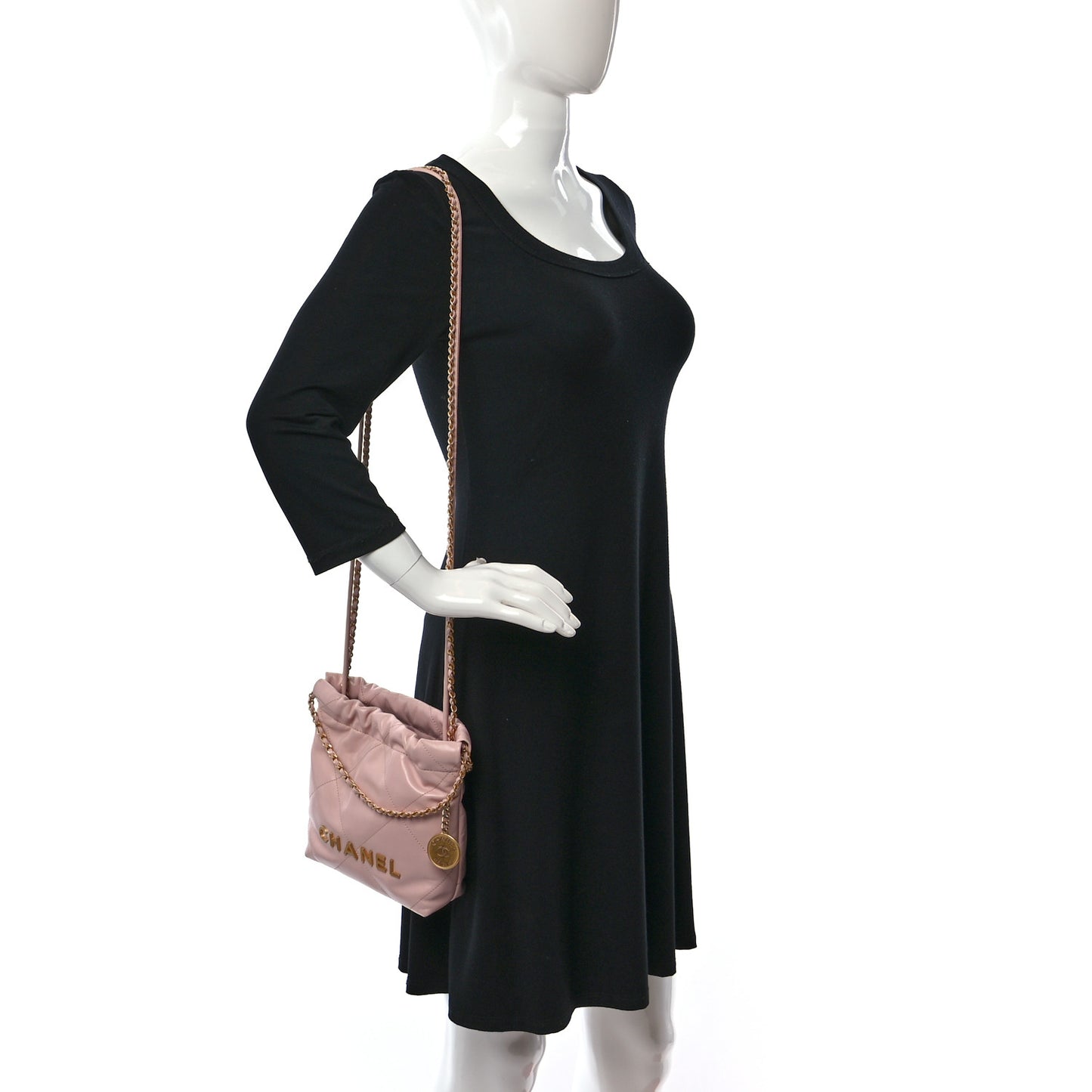 Shiny Calfskin Quilted Mini Chanel 22 Rose Clair