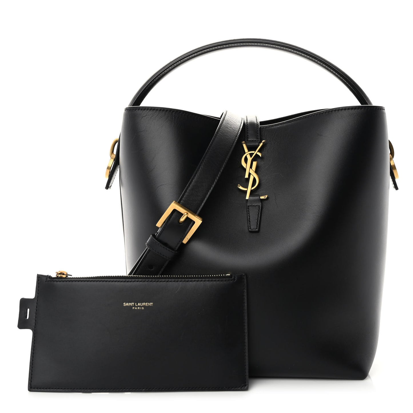 Shiny Calfskin Le 37 Bucket Bag Black