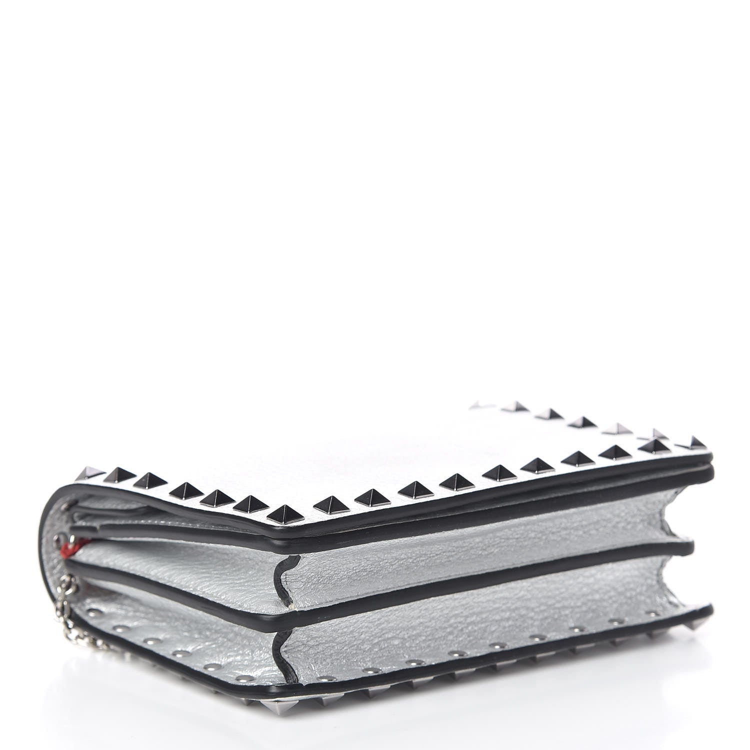 Valentino Garavani Metallic Pebbled Calfskin Rockstud Wallet on Chain Silver 4 of 9