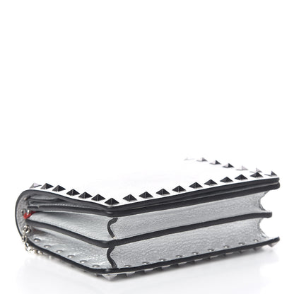 Valentino Garavani Metallic Pebbled Calfskin Rockstud Wallet on Chain Silver 4 of 9