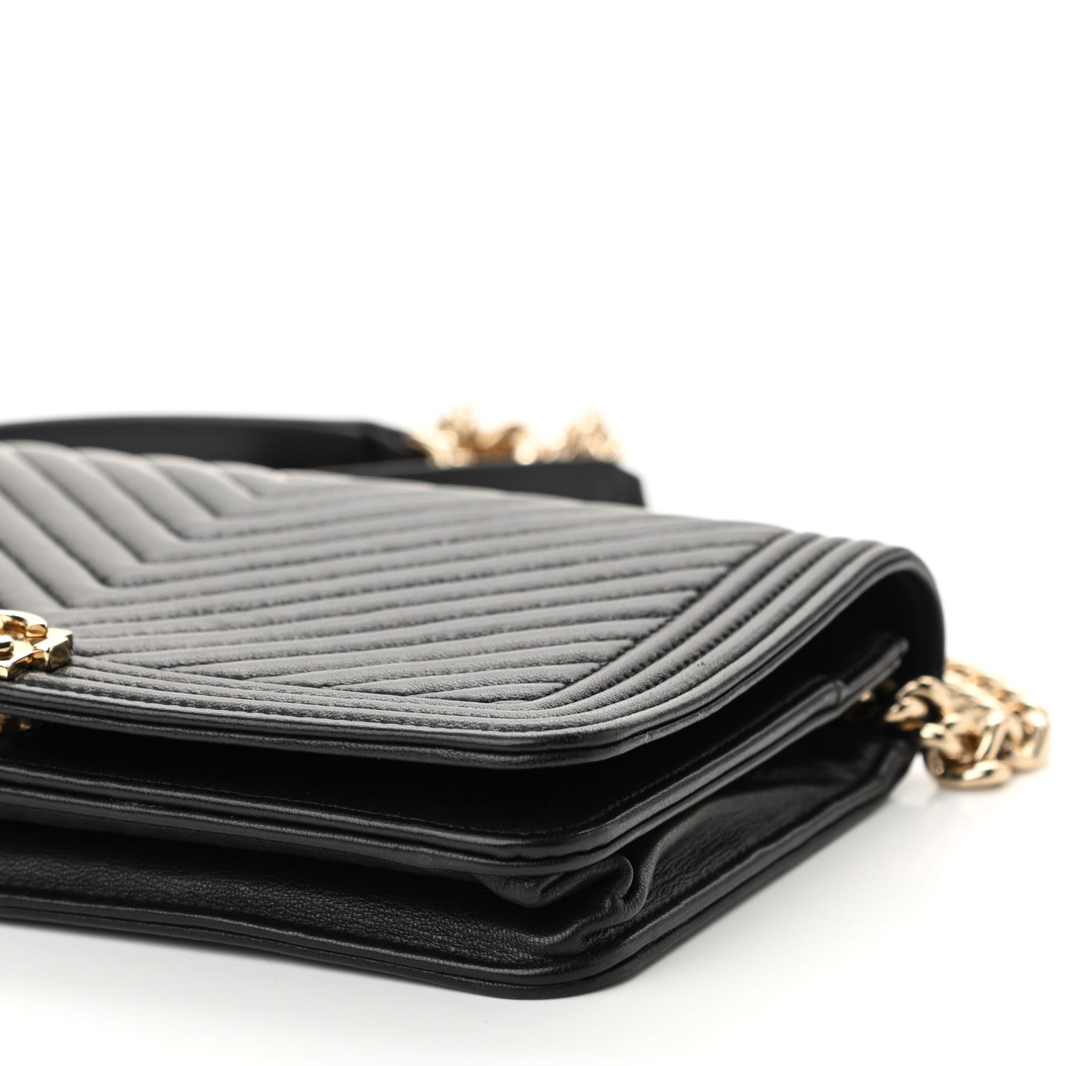 Chanel Lambskin Chevron Boy Wallet On Chain WOC Black 11 of 11