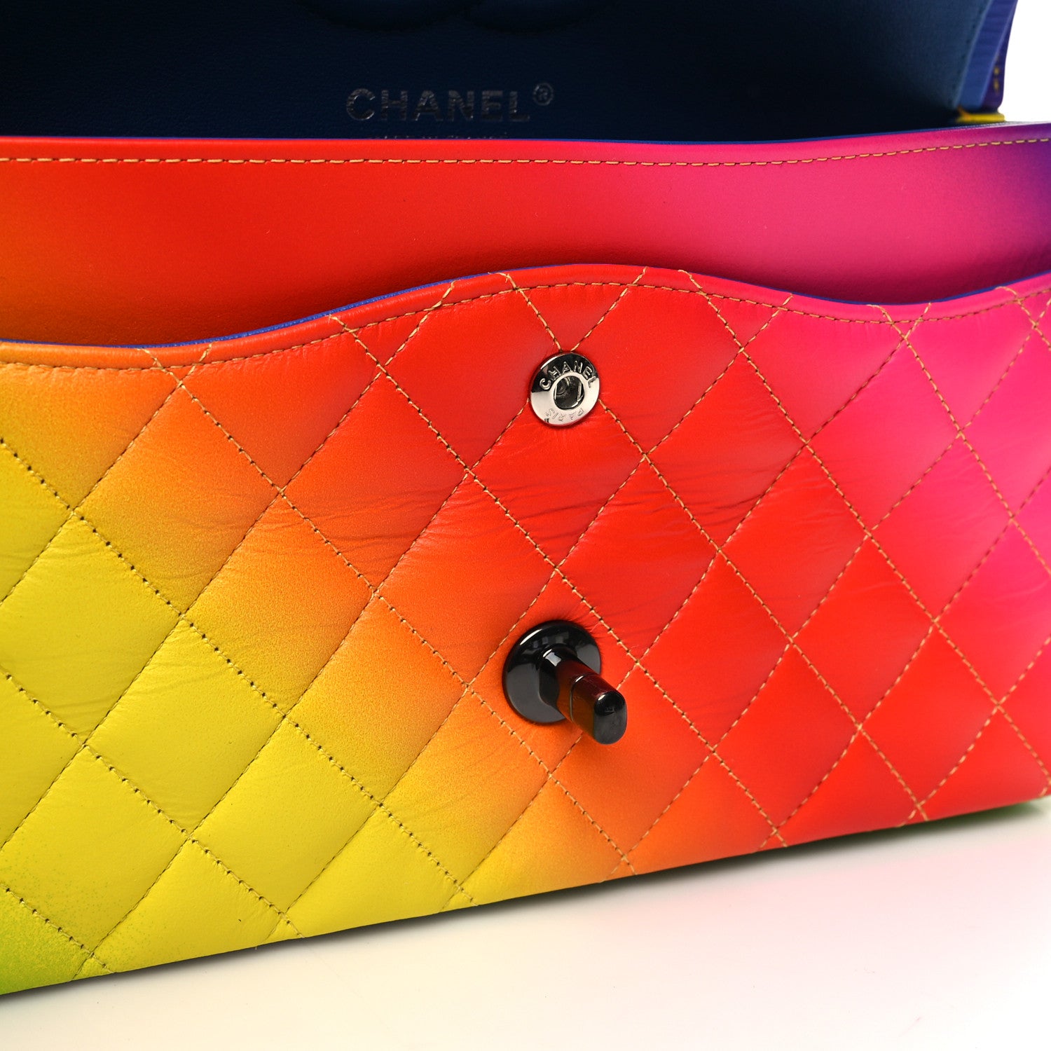 Chanel Calfskin Quilted Medium Rainbow Double Flap Multicolor 11 of 11