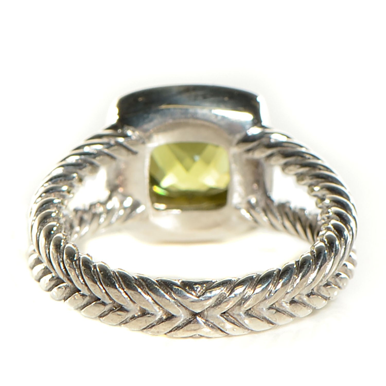 David Yurman Sterling Silver Diamond Peridot 7mm Petite Albion Ring 52 6 3 of 4