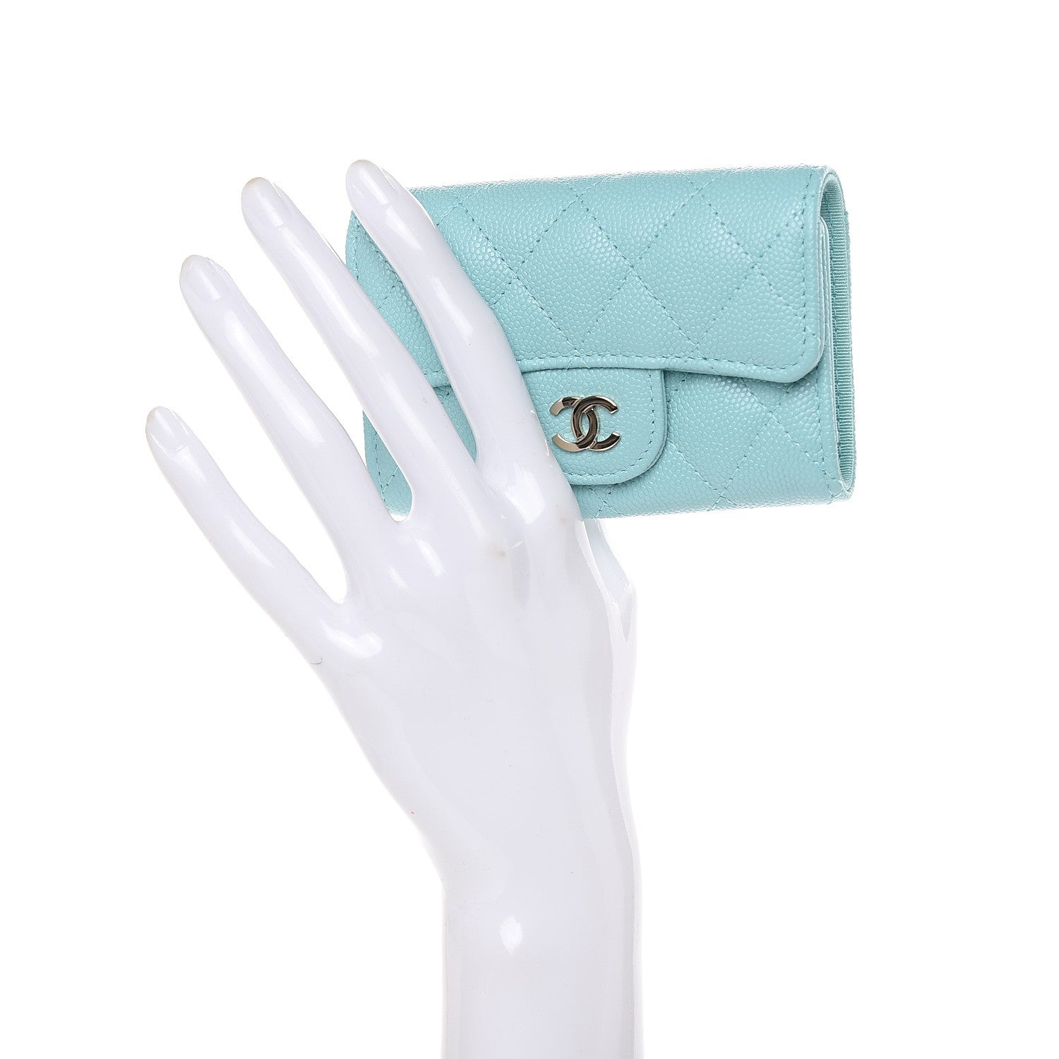 Chanel Iridescent Caviar Quilted Classic 4 Key Holder Wallet Light Blue 2 of 8