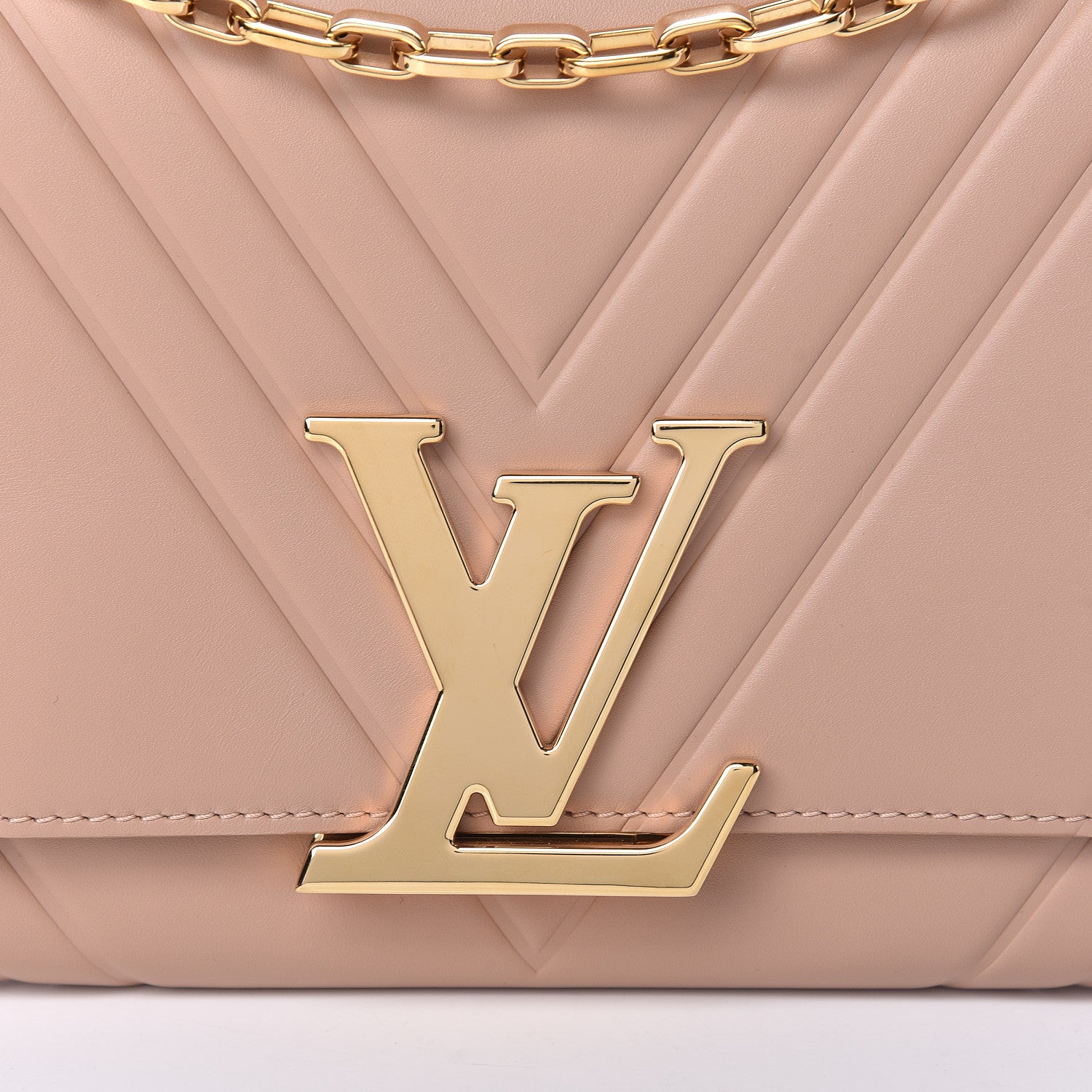 Louis Vuitton Calfskin Airy V Embossed Pochette Chain Louise GM Nude 9 of 10