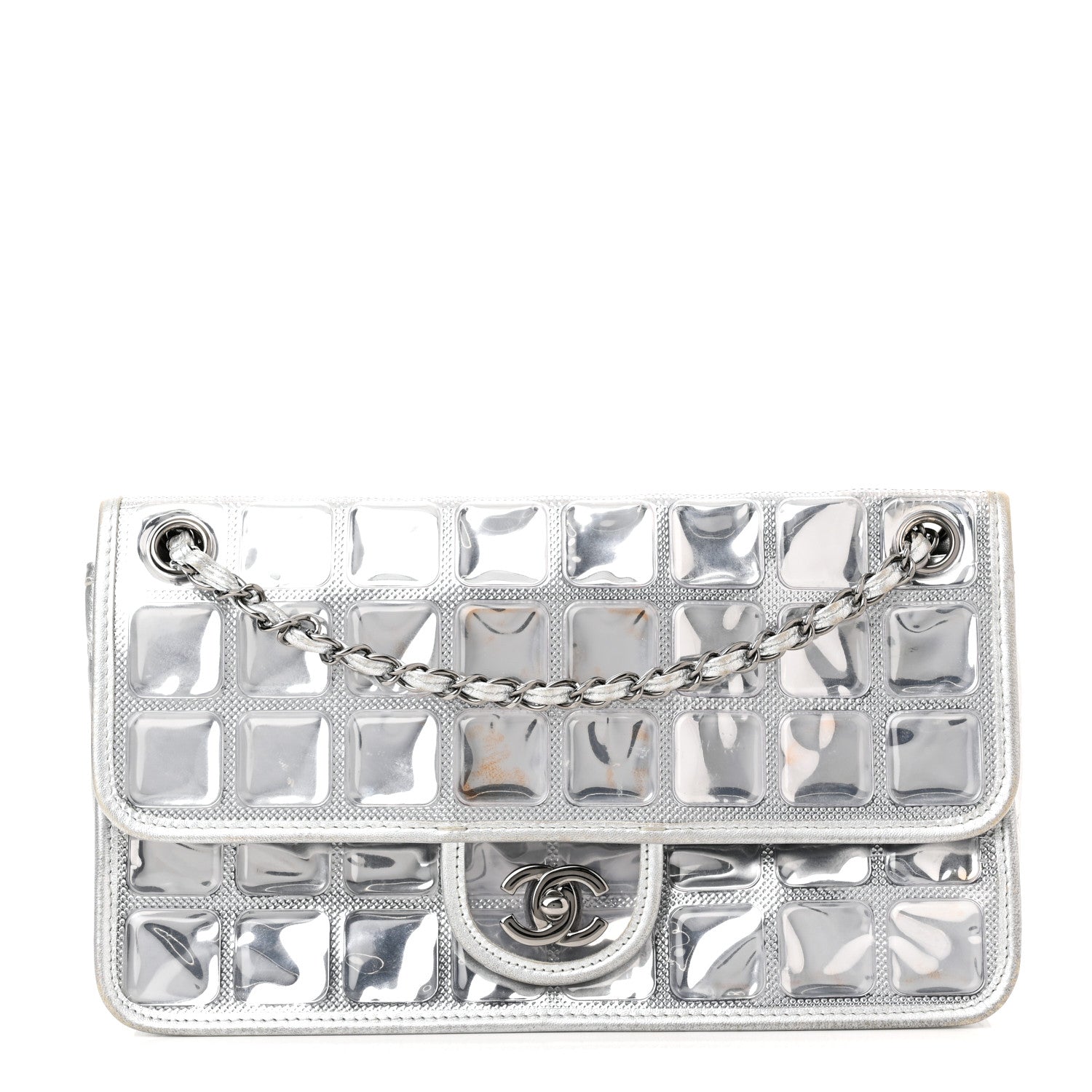 Chanel Vinyl Large Ice Cube Flap Silver 1 of 12