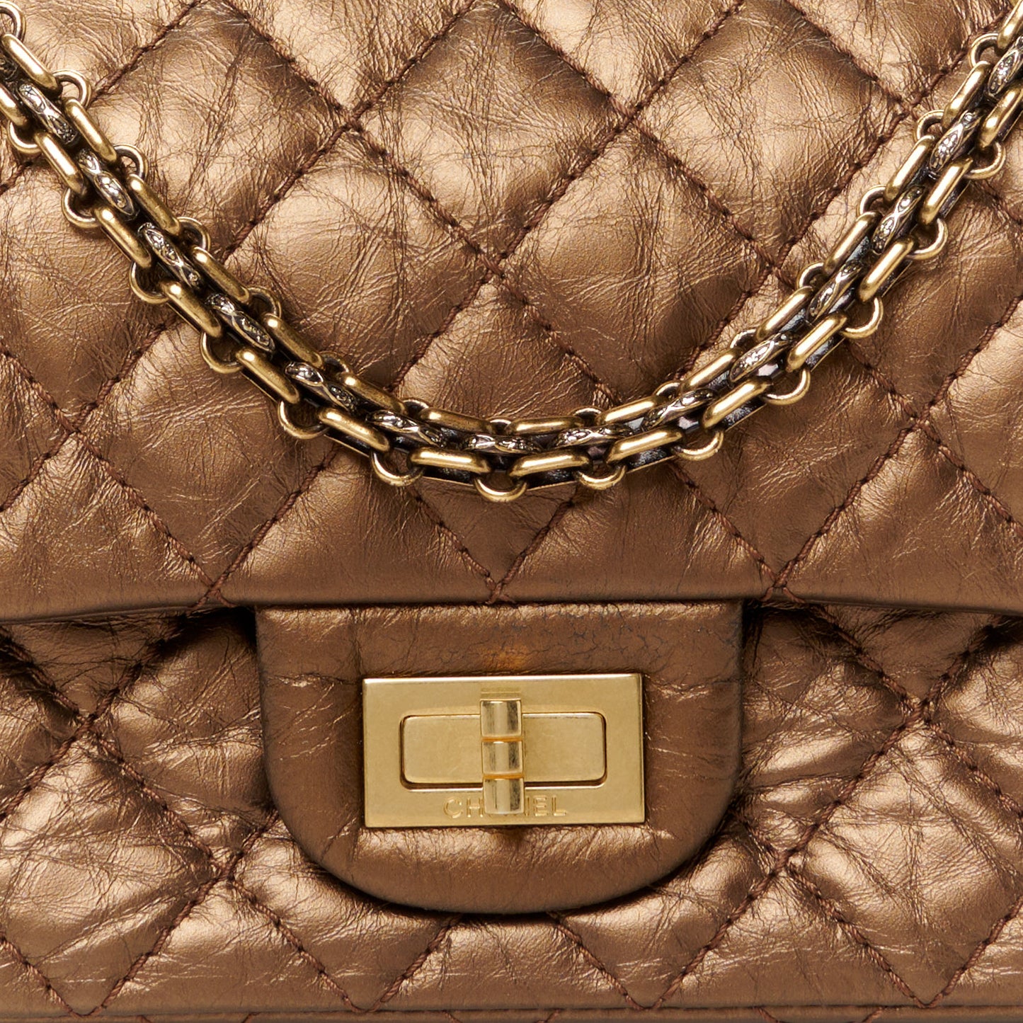 Metallic Glazed Calfskin 2.55 Reissue 224 Flap Brown