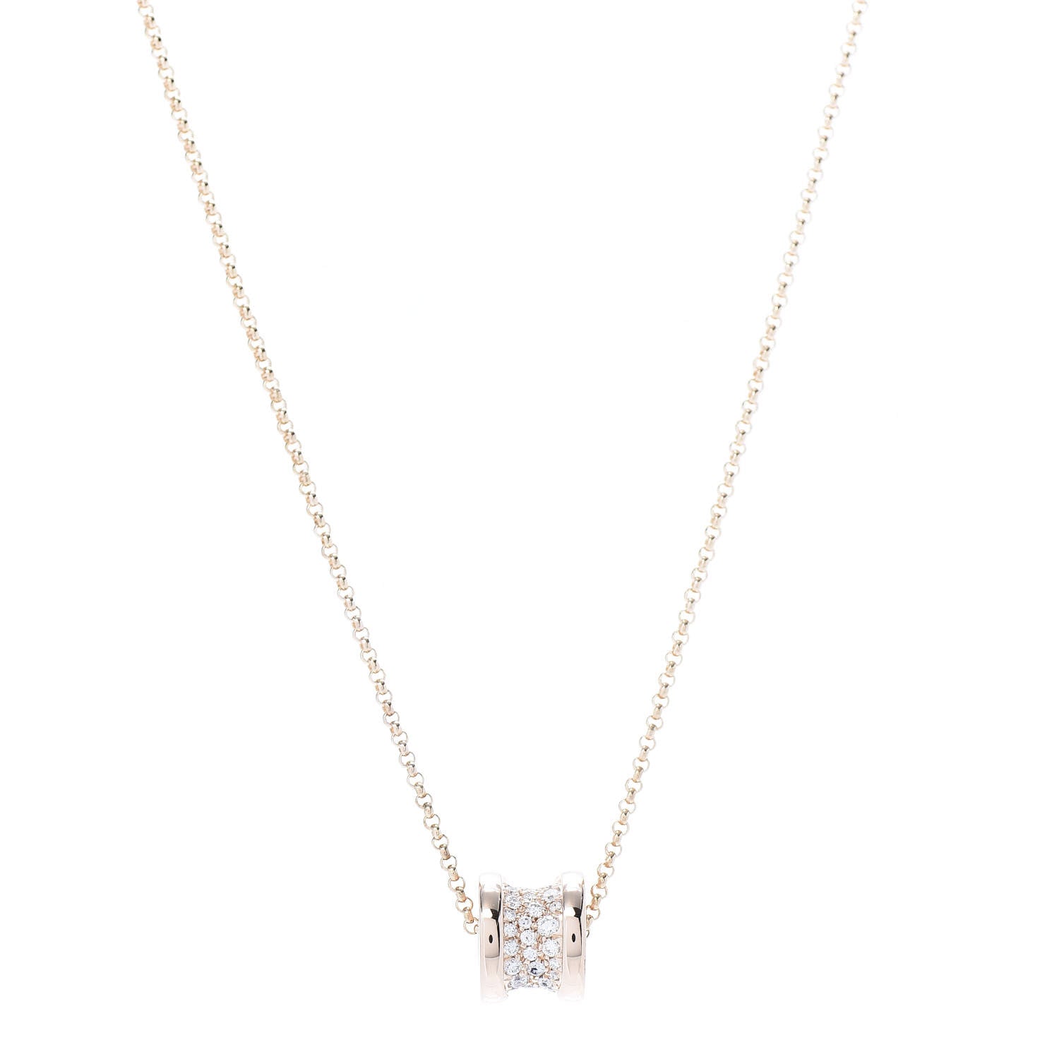 Bulgari 18K Rose Gold Diamond Small B.Zero1 Pave Pendant Necklace 1 of 7