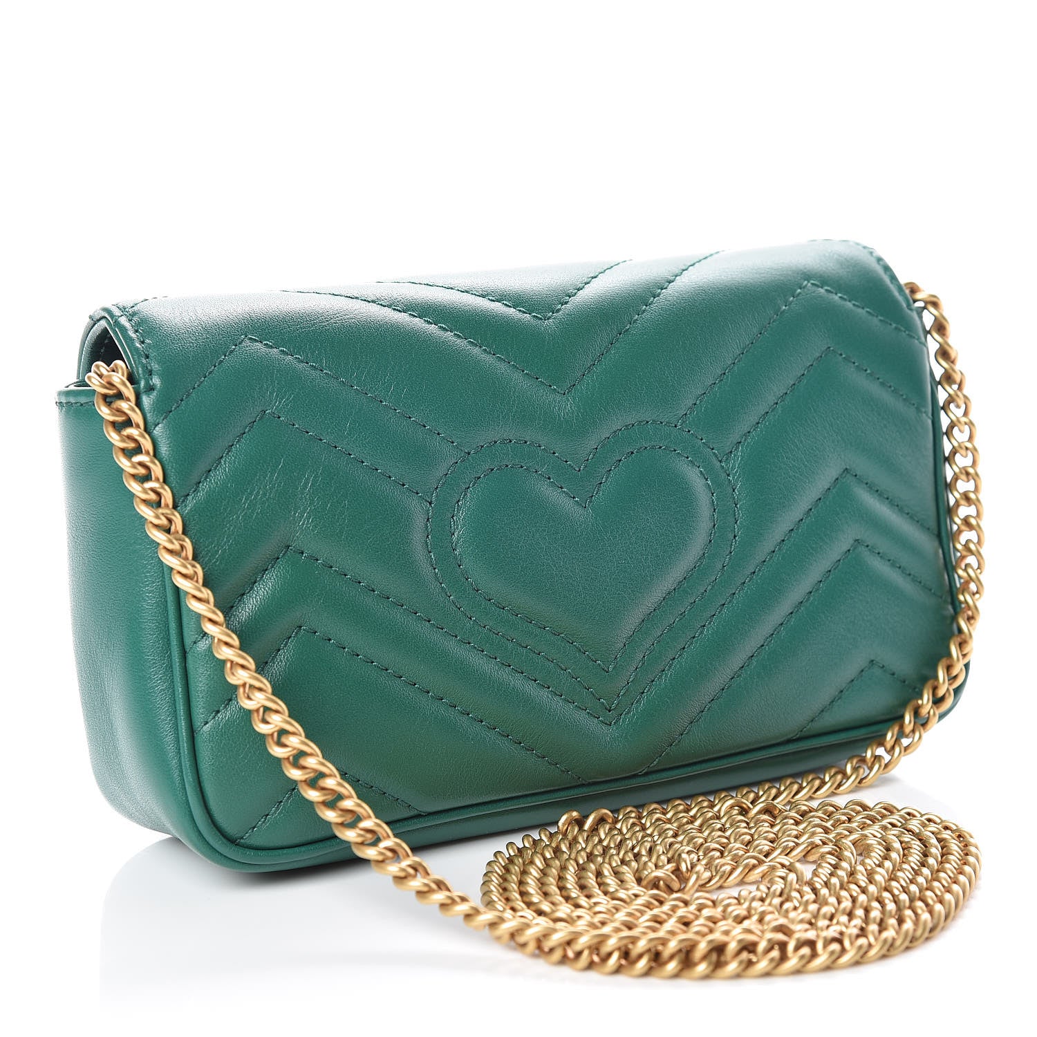 Gucci Calfskin Matelasse Super Mini GG Marmont Shoulder Bag Emerald Green 3 of 10