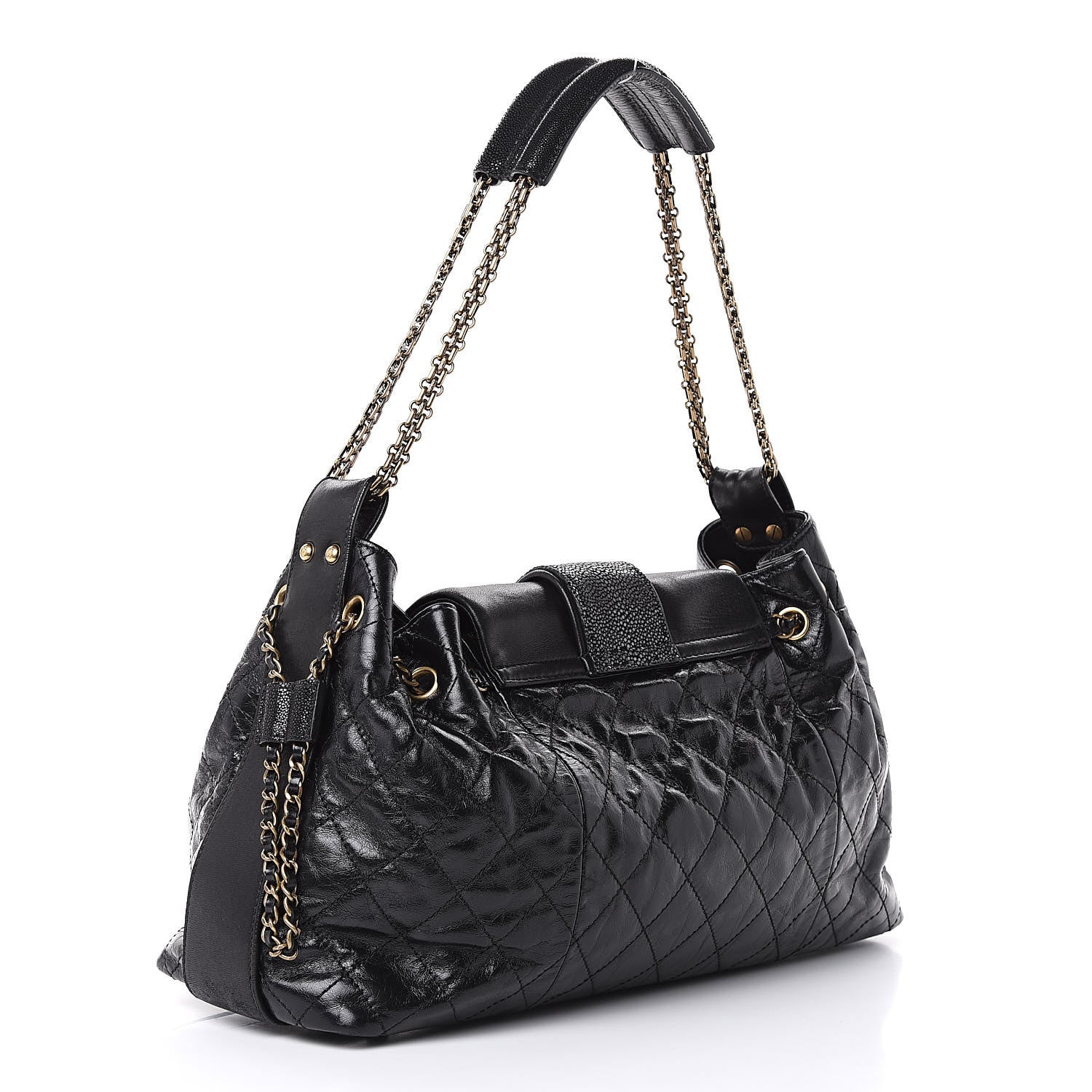 Chanel Glazed Calfskin Stingray Bindi CC Accordion Tote Black 3 of 12